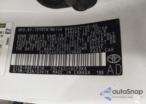 2009 Toyota Corolla Le from USA, damaged, VIN 2T1BU40E89C129686